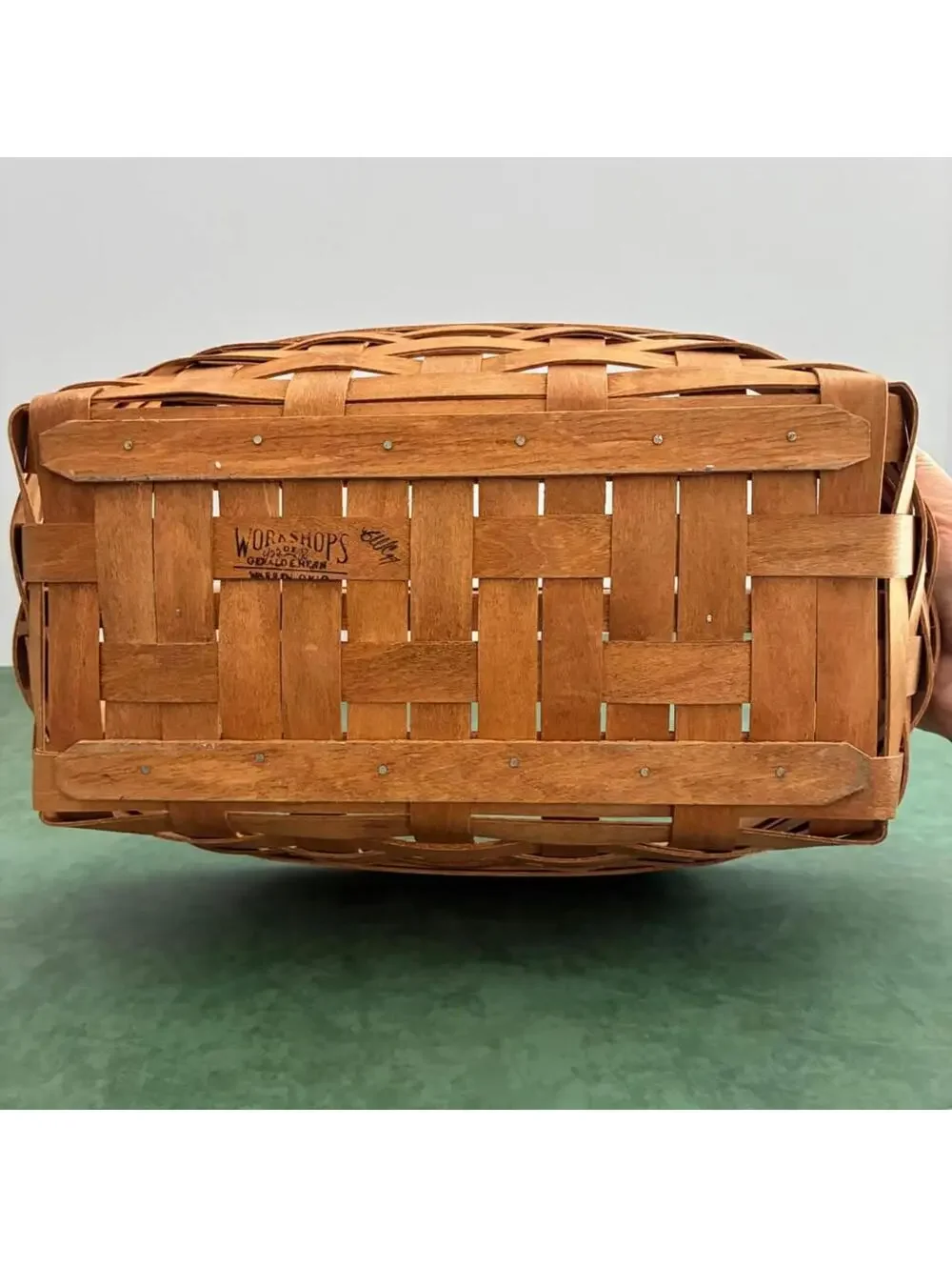 Vintage Gerald E Henn Divided Basket, heart handle Handwoven Wood Utensil Caddy